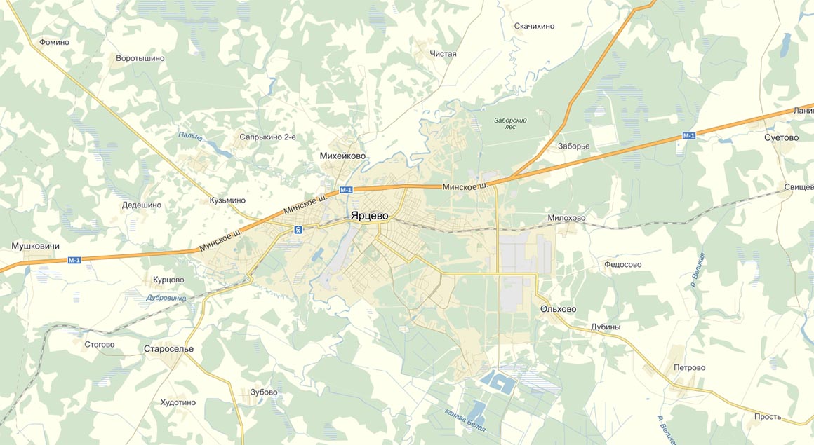 Расположение города Ярцево в Смоленской области