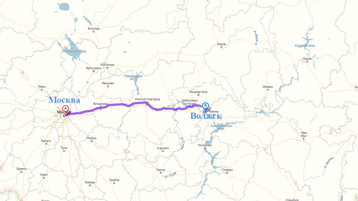 Информация о маршруте, стоимости и сроках грузоперевозки из Москвы в Волжск автомобилями различной грузоподъемности